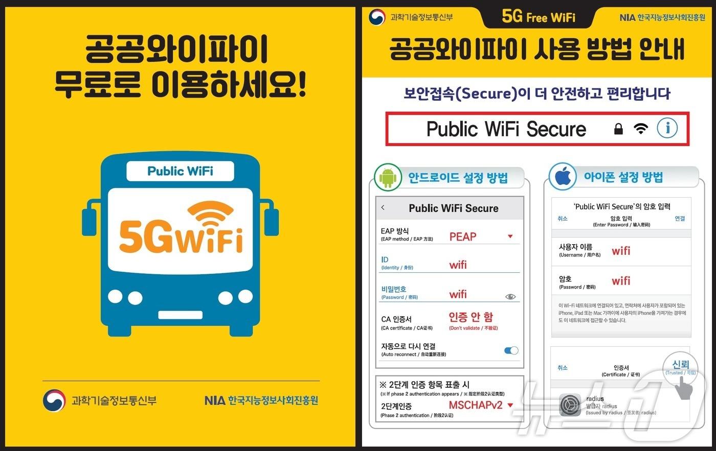 본문 이미지 - 버스 공공와이파이 이용 안내 이미지. 과학기술정보통신부와 한국지능정보사회진흥원(NIA)은 전국 시내버스 공공와이파이에 와이파이7 도입을 추진한다.(NIA 제공. 재판매 및 DB금지)