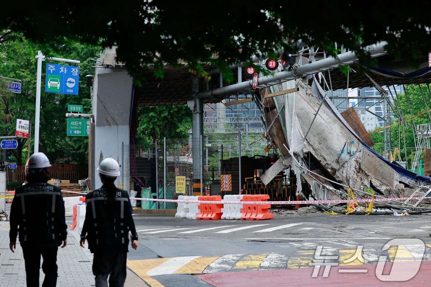 본문 이미지 - 서울 서대문구 서소문 고가차도 붕괴 사고 사흘째인 28일 사고 현장이 통제되고 있다. 2026.5.28 ⓒ 뉴스1 안은나 기자