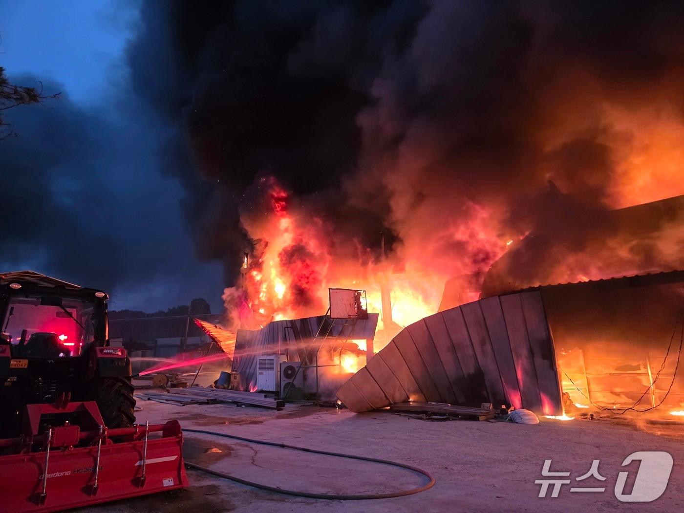 본문 이미지 - 28일 오후 7시 39분께 고창군 고수면의 한 양계장 내 달걀선별장에서 불이 나 약 2시간 만에 진화됐다.(전북소방본부 제공. 재판매 및 DB금지)