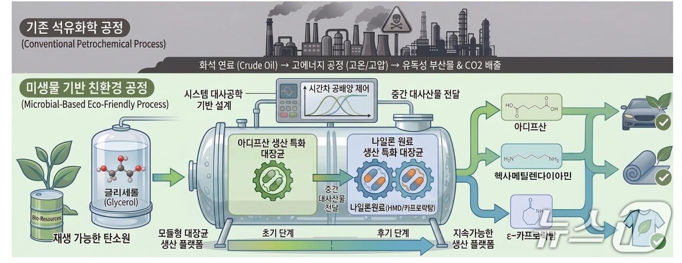 본문 이미지 - 나일론6,6 및 나일론 6 단량체 생산 모식도. (KAIST 제공. 재판매 및 DB금지) 2026.5.31/뉴스1