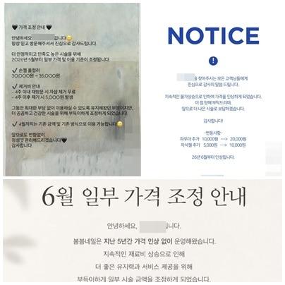 본문 이미지 - 다수의 네일 숍들은 원자재값 인상 이유로 가격 인상을 예고하고 있다. (홈페이지 갈무리)