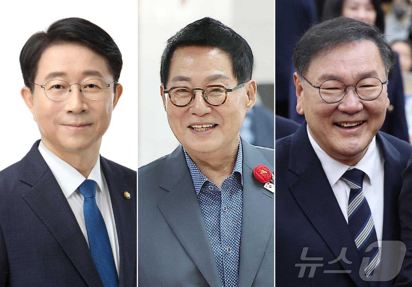 본문 이미지 -  시계방향 왼쪽부터 조정식 박지원 김태년 의원. 세 의원은 국회의장직 출마를 사실상 공식화했다.