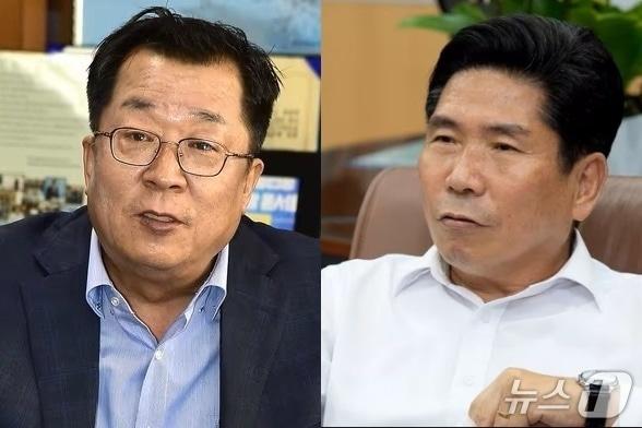 본문 이미지 - 이상천 전 제천시장과 김창규 현 제천시장(자료사진) 