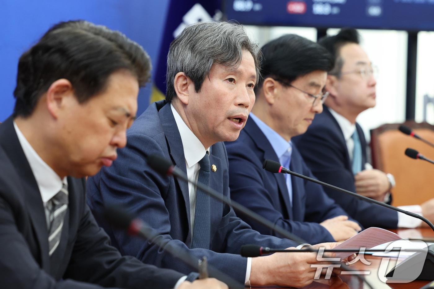 본문 이미지 - 정원오 더불어민주당 서울시장 후보 상임선거대책위원장인 이인영 의원이 31일 서울 여의도 국회에서 서울시장 선거 관련 기자간담회를 하고 있다. 2026.5.31 ⓒ 뉴스1 신웅수 기자