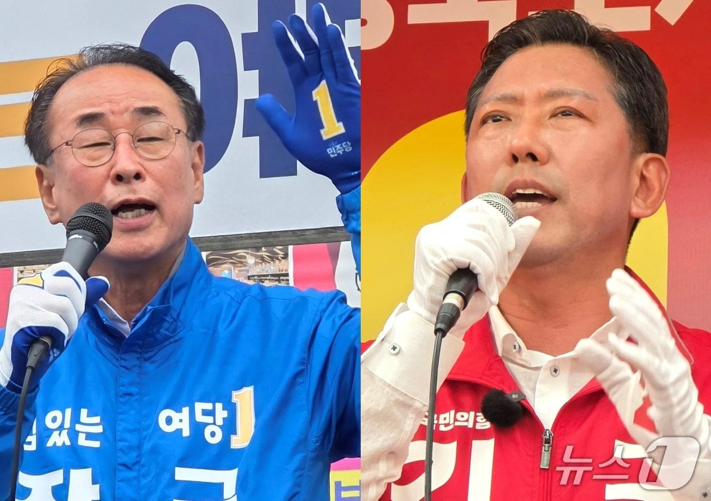 본문 이미지 - 구미시장 선거 장세용 민주당 후보(왼쪽)과 김장호 국힘 후보/뉴스1