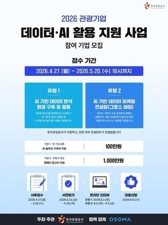 본문 이미지 - 2026 관광기업 데이터·AI 활용 지원 사업(한국관광공사 제공) 