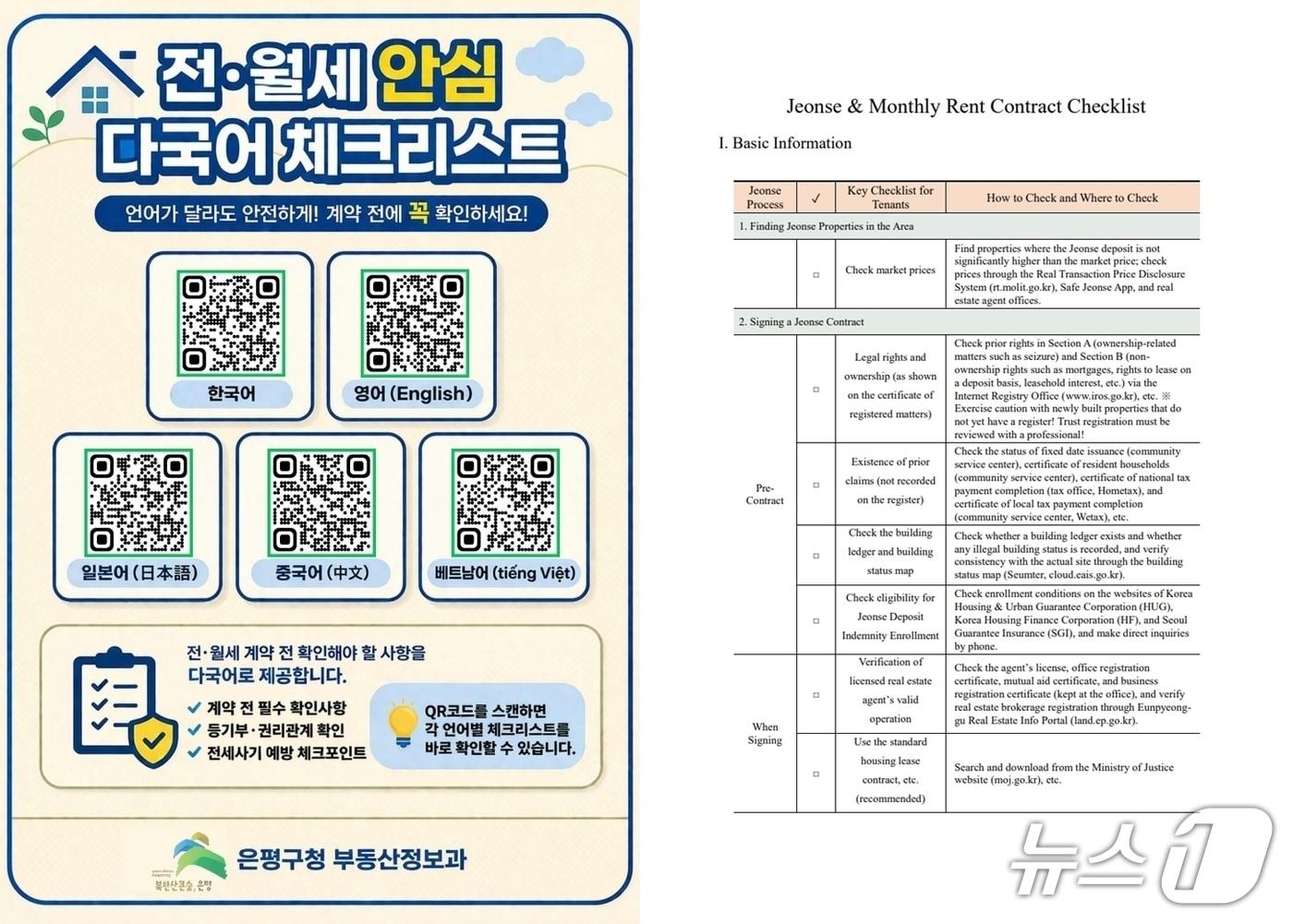 본문 이미지 - 외국인 임차인 보호를 위한 '전·월세 안심 다국어 체크리스트' 제작.(은평구 제공)