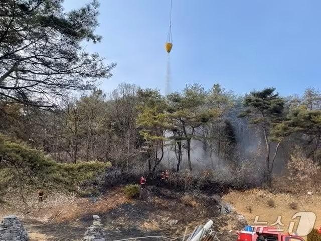본문 이미지 - 지난 3월 5일 발생한 제천시 송학면 장곡리 산불(제천소방서 제공. 재판매 및 DB금지) 