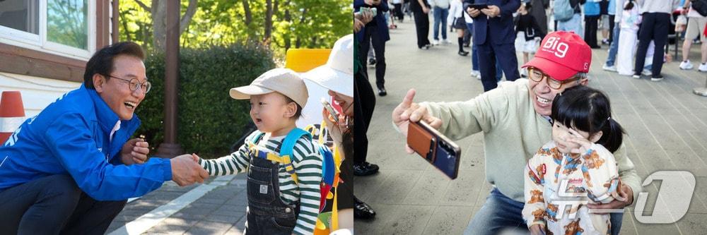 본문 이미지 - 5일 어린이날을 맞아 부산시장 선거에 나선 전재수 민주당 후보와 박형준 국민의힘 후보가 각각 행사 현장을 찾아 시민들과 만났다. (더불어민주당 부산시당 제공, 박형준 후보 SNS 캡처. 재판매 및 DB금지)