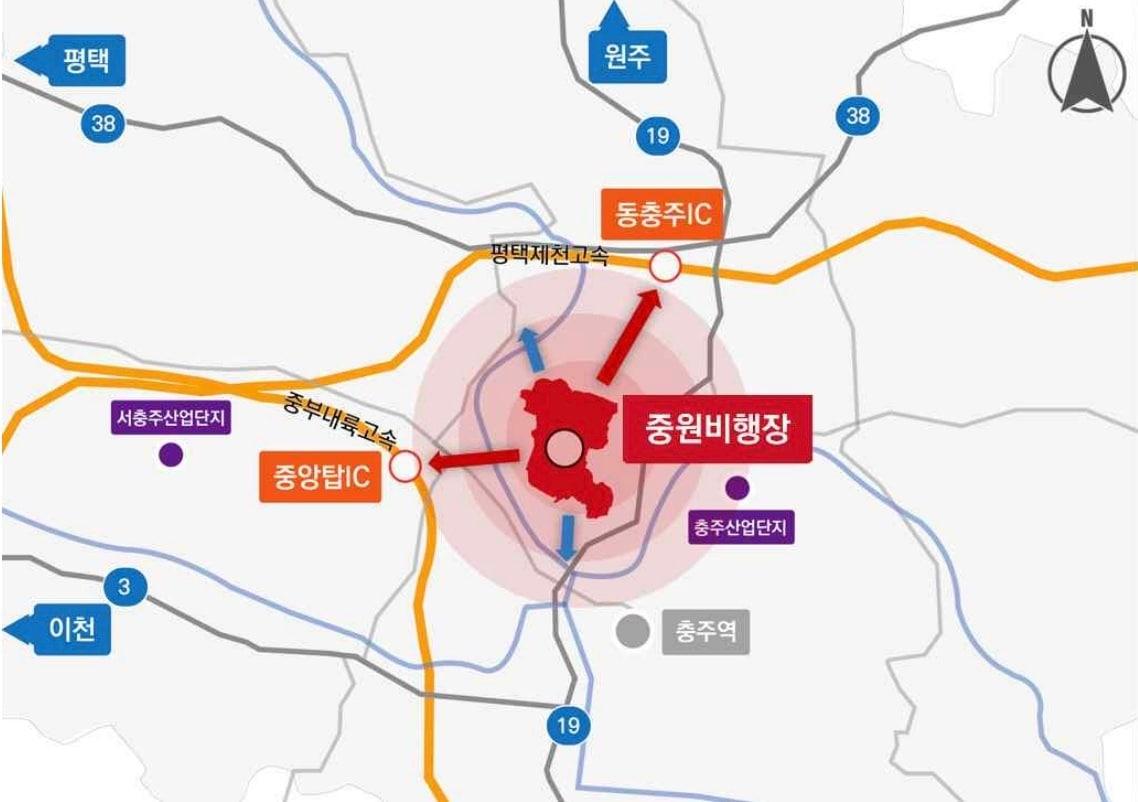 본문 이미지 -  충주 중원비행장 인근 교통 인프라 현황(연구 결과 캡처. 재판매 및 DB금지)