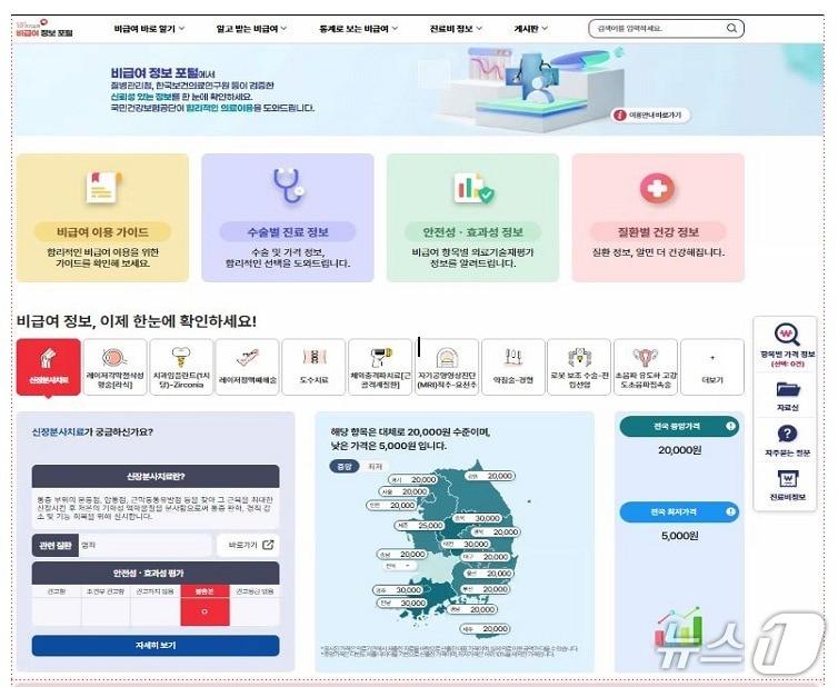 본문 이미지 - 개편된 비급여 정보 포털.(국민건강보험공단 제공)