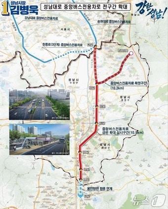 본문 이미지 - 김병욱 경기 성남시장 후보(민주)가 6일 '성남대로 중앙버스전용차로 전 구간 확대' 공약을 발표했다.(김병욱 후보 제공. 재판매 및 DB금지)/뉴스1