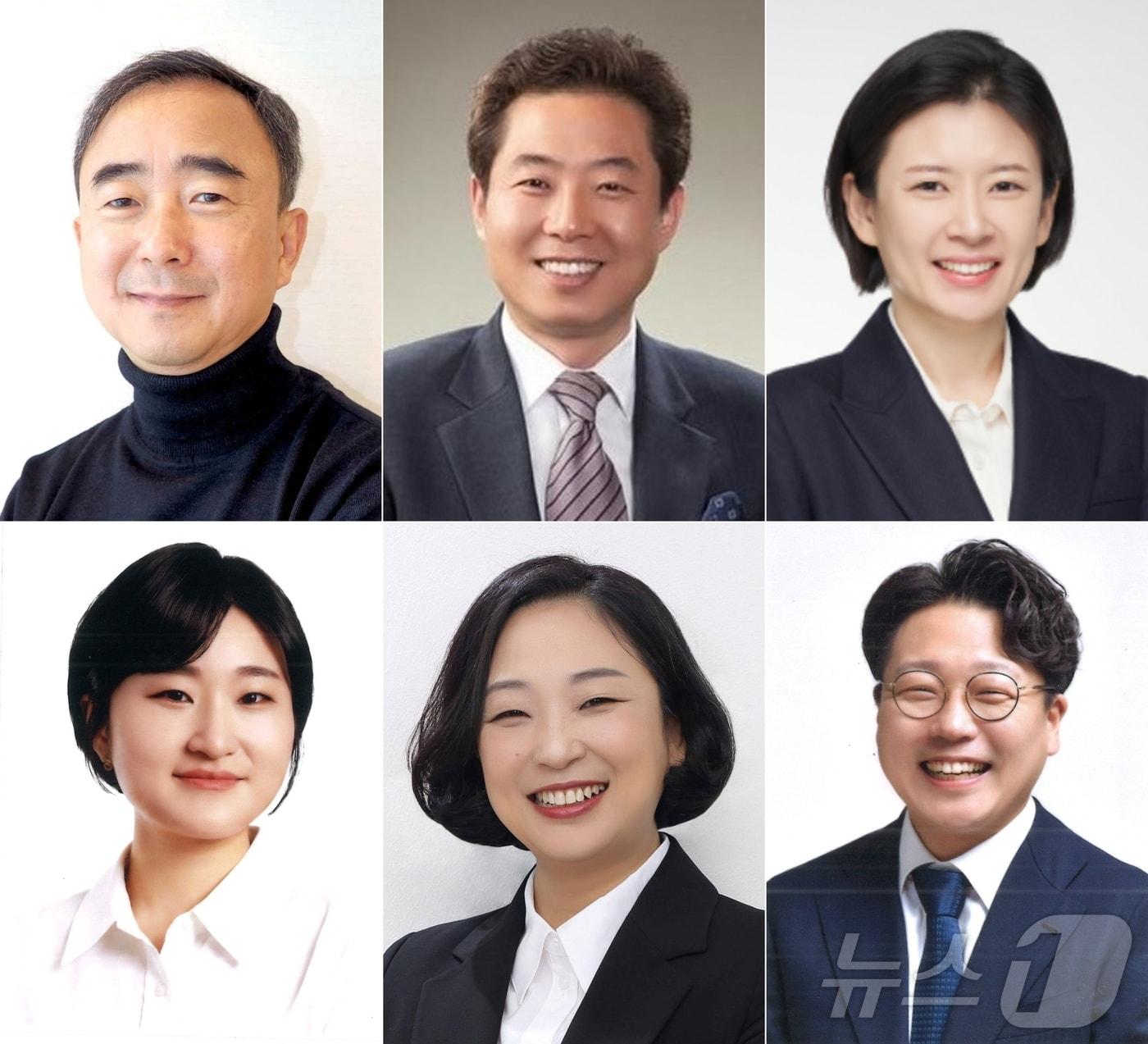 본문 이미지 - 6·3지방선거에 치러지는 광주 광산을 재보선에 출마하는 후보들. 왼쪽 위부터 더불어민주당 임문영, 국민의힘 안태욱, 조국혁신당 배수진, 기본소득당 신지혜, 진보당 전주연, 무소속 구본기.(중앙선거관리위원회. 재배포 및 DB 금지)