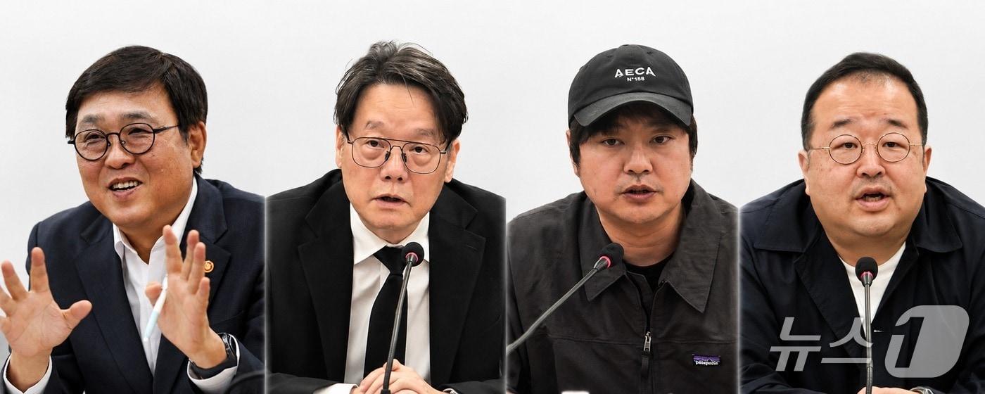 본문 이미지 - 왼쪽부터 최휘영 문체부 장관, 오동진 영화평론가, 백재호 한국독립영화협회 이사장, 김재민 영화사 NEW 대표