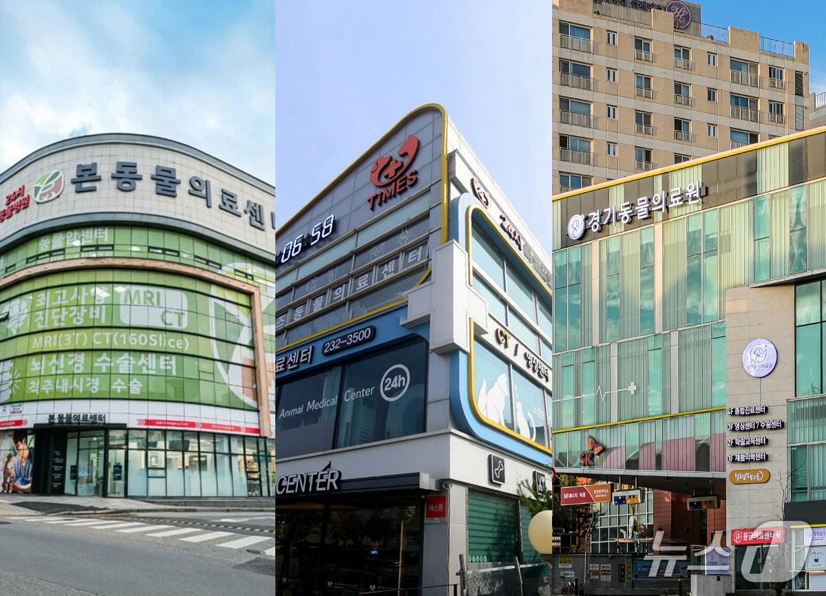 본문 이미지 - 왼쪽부터 수원 본동물의료센터, 타임즈동물의료센터, 용인 경기동물의료원(동물병원 제공) ⓒ 뉴스1