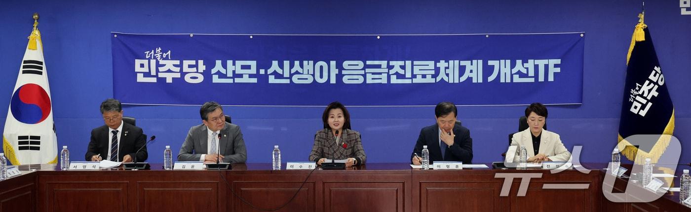 본문 이미지 - 이수진 더불어민주당 산모·신생아 응급진료체계 개선 TF 단장이 8일 오후 서울 여의도 국회에서 열린 당정회의에서 모두발언을 하고 있다. ⓒ 뉴스1 황기선 기자
