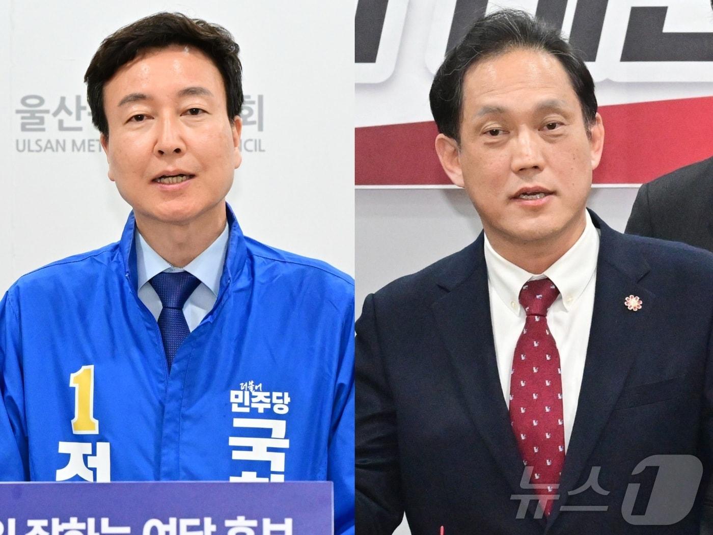 본문 이미지 - 6·3 울산 남구갑 국회의원 보궐선거에 출마하는 거대 여야 후보. 왼쪽부터 전태진 더불어민주당 후보와 김태규 국민의힘 후보. ⓒ 뉴스1 김세은 기자