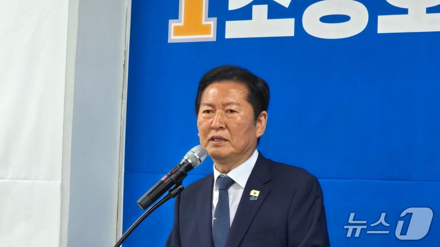 본문 이미지 - 정청래 민주당 대표 조상호 세종시장 후보 선대위 발족식 축사. / 뉴스1 