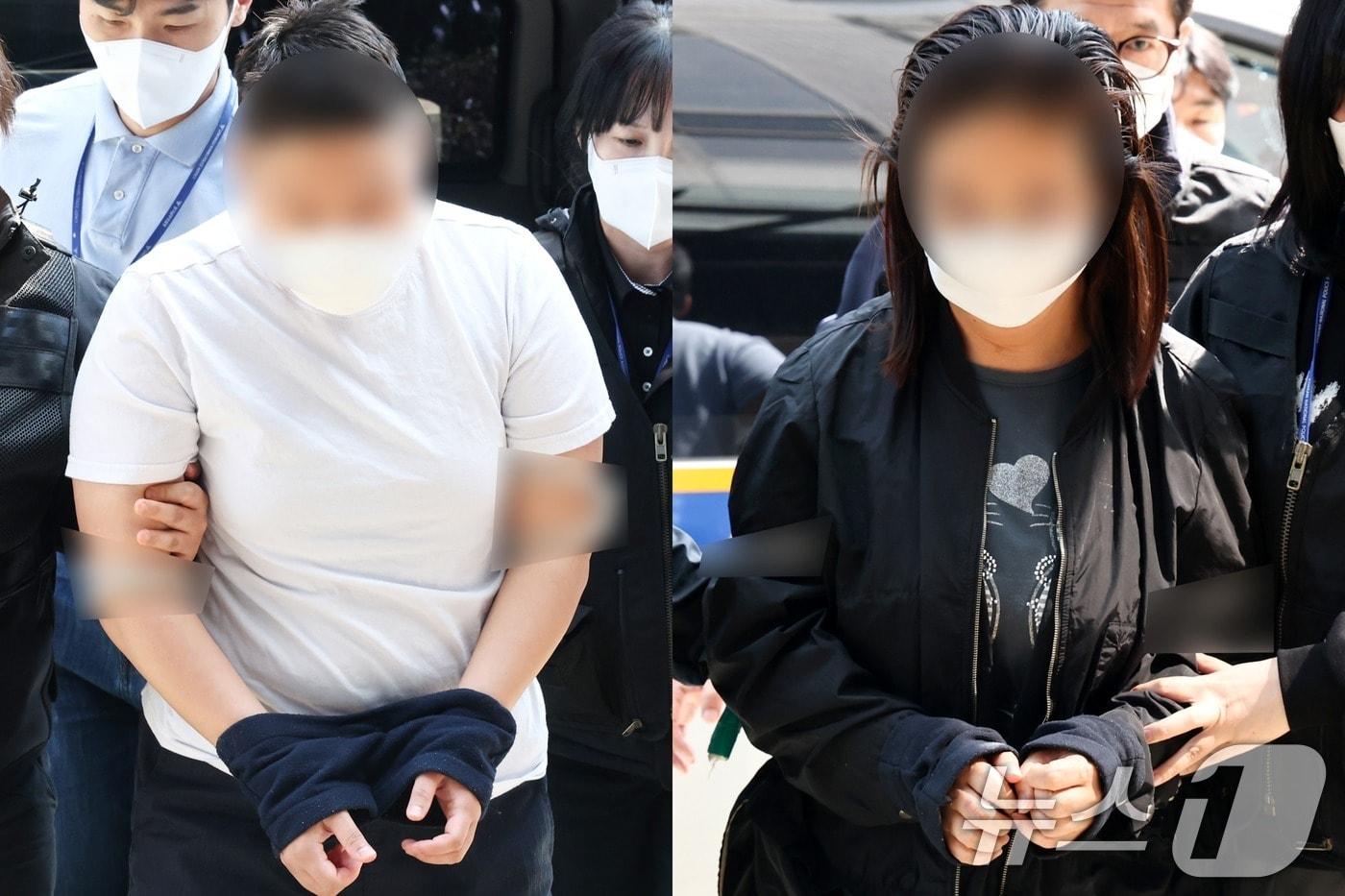 본문 이미지 - 약물을 탄 술로 남편을 살해하려 한 태권도장 직원 40대 여성(오른쪽)과 공범 20대 여성 관장이 9일 오후 경기 부천시 인천지방법원 부천지원에서 열린 구속 전 피의자 심문(영장실질심사)에 출석하고 있다.  2026.5.9 ⓒ 뉴스1 최지환 기자