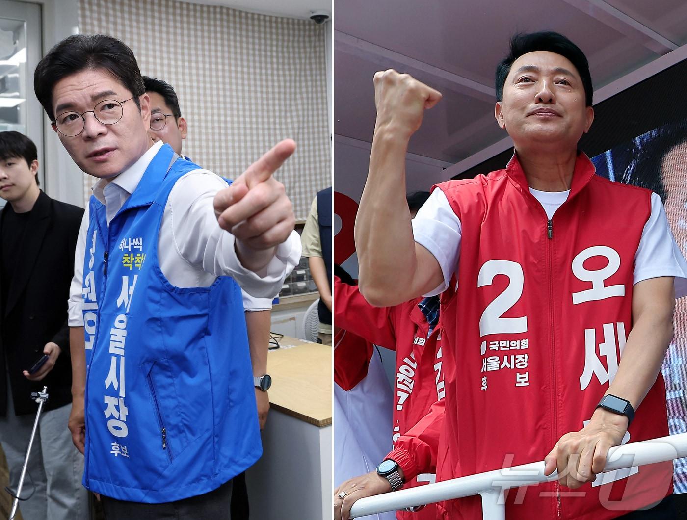본문 이미지 - 제9회 전국동시지방선거를 이틀 앞둔 1일 정원오 더불어민주당 서울시장 후보와 오세훈 국민의힘 서울시장 후보가 각각 일정을 소화하고 있다. 정 후보는 서울 종로구에 마련된 쪽방 주민들의 공동이용시설인 '새뜰집'의 온기창고를 둘러봤으며, 오 후보는 노원구를 찾아 순회 유세에 나섰다. 2026.6.1 ⓒ 뉴스1 권현진 기자,박정호 기자