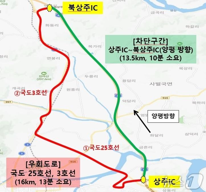 본문 이미지 - 중부내륙고속도로 차단구간과 우회도로.(한국도로공사 충북본부 제공. 재판매 및 DB금지)/뉴스1
