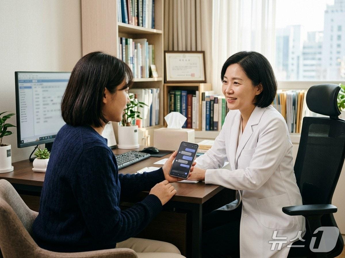 본문 이미지 - 정신건강의학과 전문의가 AI를 활용하는 환자와 상담하는 모습(AI 생성 이미지·KAIST 제공) /뉴스1