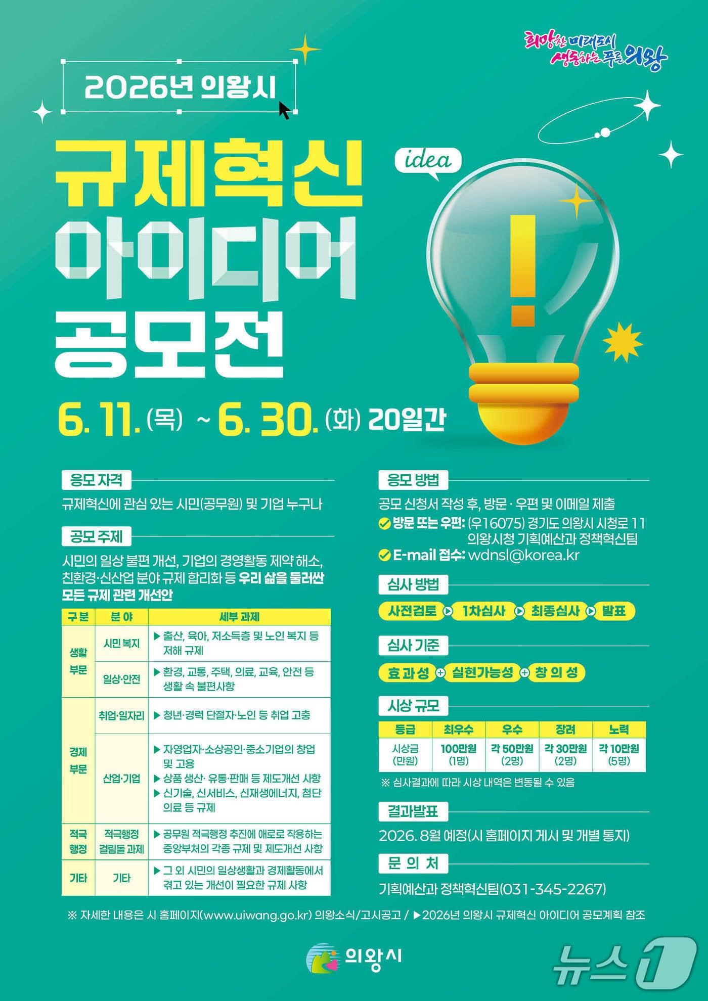 본문 이미지 - 경기 의왕시  '2026년 규제 혁신 아이디어 공모' 홍보물. (의왕시 제공. 재판매 및 DB 금지) 2026.6.11/뉴스1