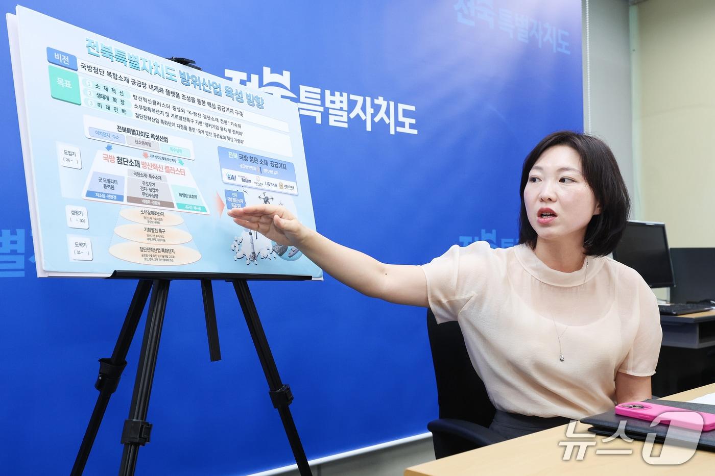 본문 이미지 - 12일 양선화 전북도 미래첨단산업국장이 방산혁신클러스터 공모 선정과 관련한 설명을 하고 있다.(전북도 제공. 재판매 및 DB금지)/뉴스1