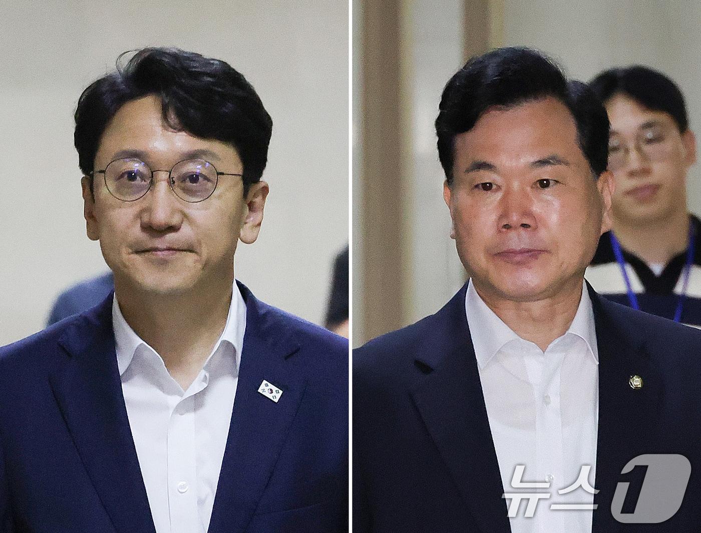 본문 이미지 - 천준호 더불어민주당 원내수석부대표가 12일 서울 여의도 국회에서 열린 김승수 국민의힘 원내수석부대표와의 회동에 참석하고 있다. 2026.6.12 ⓒ 뉴스1 신웅수 기자