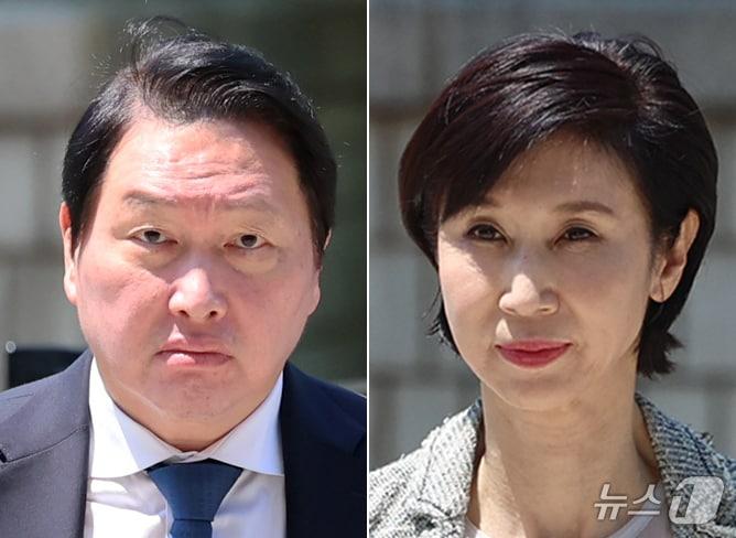 본문 이미지 - 최태원 SK그룹 회장(왼쪽)과 노소영 아트센터 나비 관장이 15일 서울 서초구 서울고등법원에서 열린 재산 분할 파기환송심 2차 조정 기일에 출석하고 있다. 이날 최 회장과 노 관장은 약 2년 2개월 만에 법정에서 만났다. (공동취재) 2026.6.15 ⓒ 뉴스1 김도우 기자