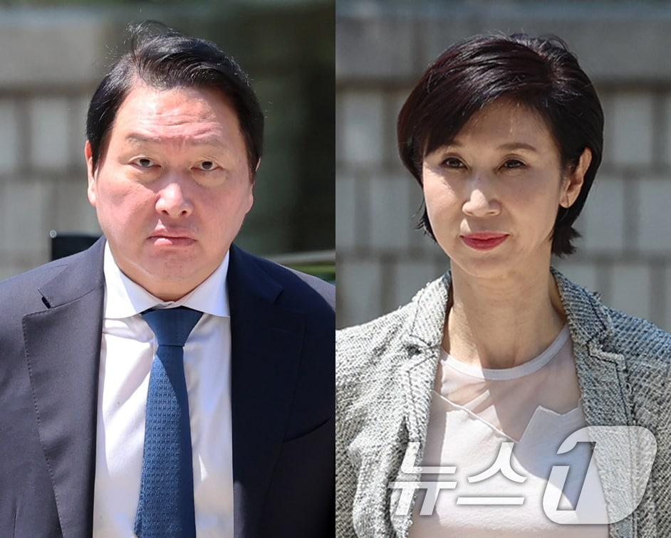 본문 이미지 - 최태원 SK그룹 회장(왼쪽)과 노소영 아트센터 나비 관장이 15일 서울 서초구 서울고등법원에서 열린 재산 분할 파기환송심 2차 조정 기일에 출석하고 있다. 이날 최 회장과 노 관장은 약 2년 2개월 만에 법정에서 만났다. (공동취재) 2026.6.15 ⓒ 뉴스1 김도우 기자