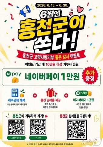 본문 이미지 - '홍천군이 쏜다!' 고향사랑기부제 감사 이벤트 포스터.(홍천군 제공. 재판매 및 DB금지)/뉴스1
