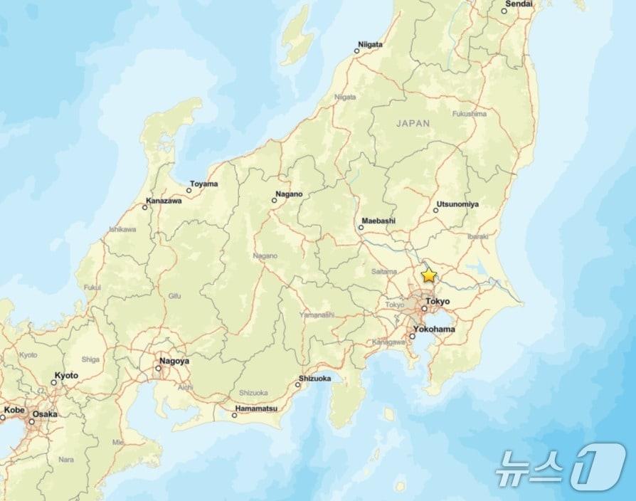본문 이미지 - 일본 수도권 지역에서 규모 5.5 지진이 발생했다고 일본 기상청이 16일 밝혔다. (미 지질조사국 화면 캡처)