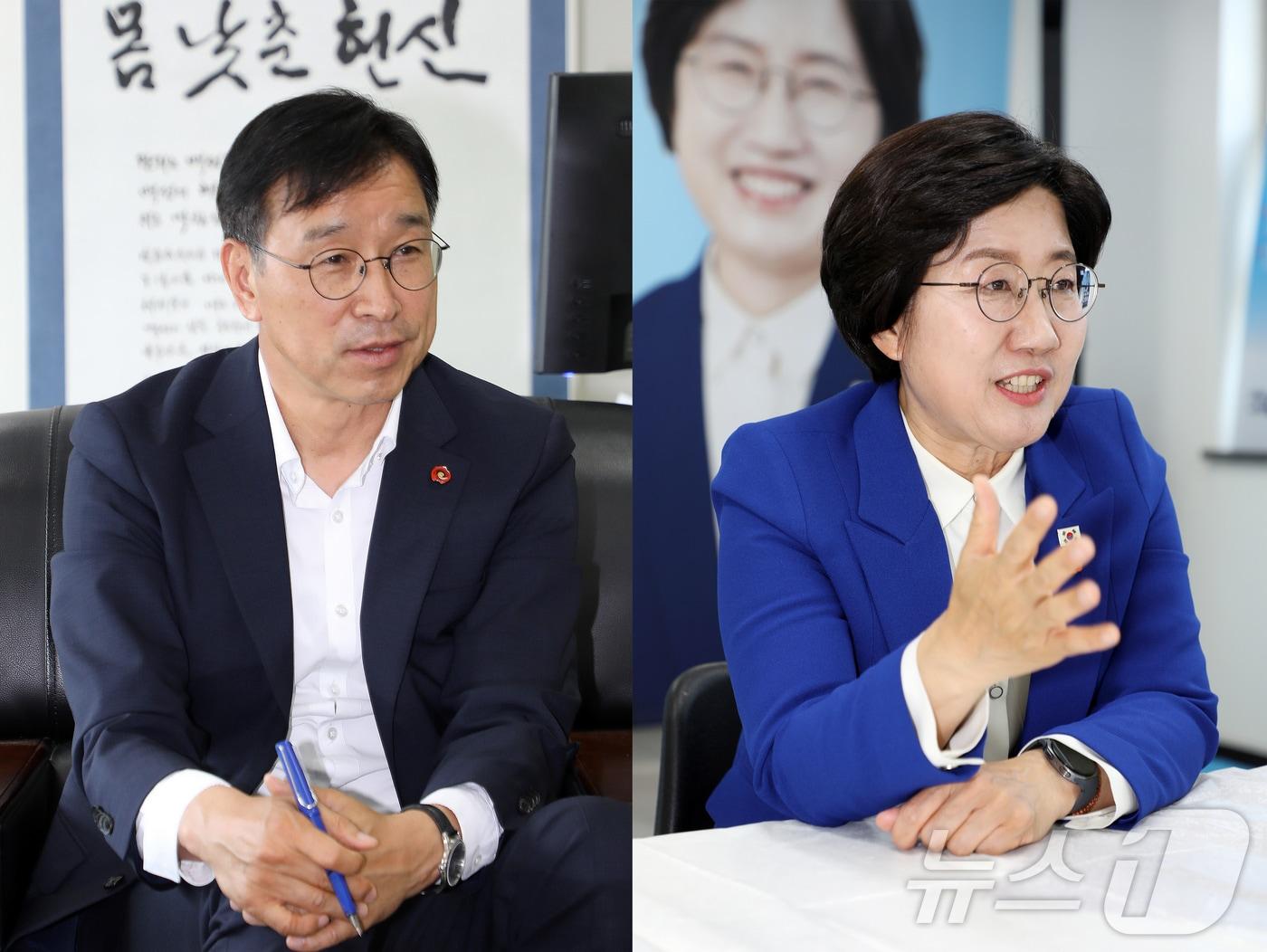 본문 이미지 - 위성곤 제주특별자치도지사 당선인과 고의숙 제주특별자치도교육감 당선인. ⓒ 뉴스1 오미란 기자