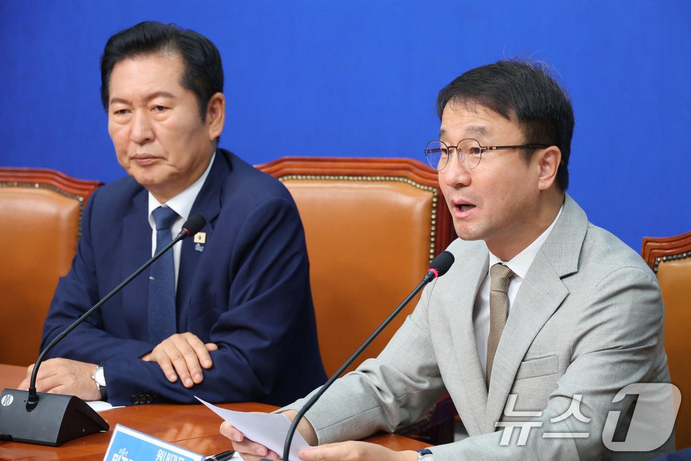 본문 이미지 - 한병도 더불어민주당 원내대표가 19일 서울 여의도 국회에서 열린 최고위원회의에서 발언하고 있다. 2026.6.19 ⓒ 뉴스1 신웅수 기자