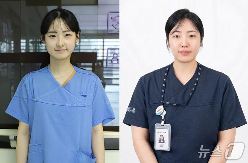 본문 이미지 - 차 의과학대 분당차병원의 박지연 간호국 간호사(왼쪽), 태지영 심장내과팀 임상병리사.(차 의과학대 분당차병원 제공)