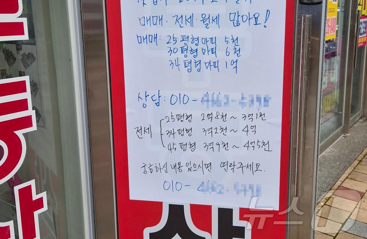 본문 이미지 - 5월 입주를 시작한 광주 동구의 한 아파트 인근 부동산중개업소에 내걸린 마이너스피 거래 안내판.2026.6.2 ⓒ 뉴스1