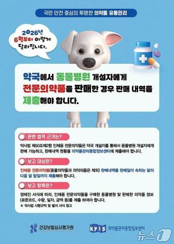 본문 이미지 - 건강보험심사평가원의 '인체용 전문의약품 동물병원 판매내역 보고제도' 홍보 포스터.(건강보험심사평가원 제공)