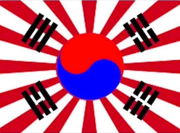 본문 이미지 - 일본 팬이 욱일기와 태극기를 합성했다.(서경덕 교수 제공) 