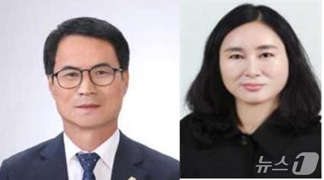 본문 이미지 - 더불어민주당 전북 진안군의장과 부의장 후보로 선출된 김명갑 의원과 한효임 당선인./뉴스1