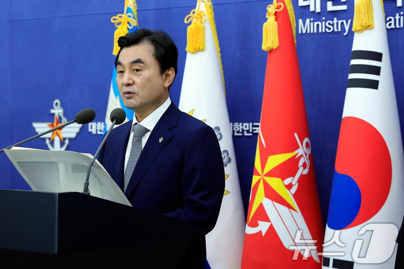 본문 이미지 - 안규백 국방부 장관이 26일 오전 서울시 용산구 국방부 브리핑룸에서 드론작전사령부 개편 및 '국방 드론·대드론 발전 정책'을 발표하고 있다. 2026.6.26 ⓒ 뉴스1 박정호 기자