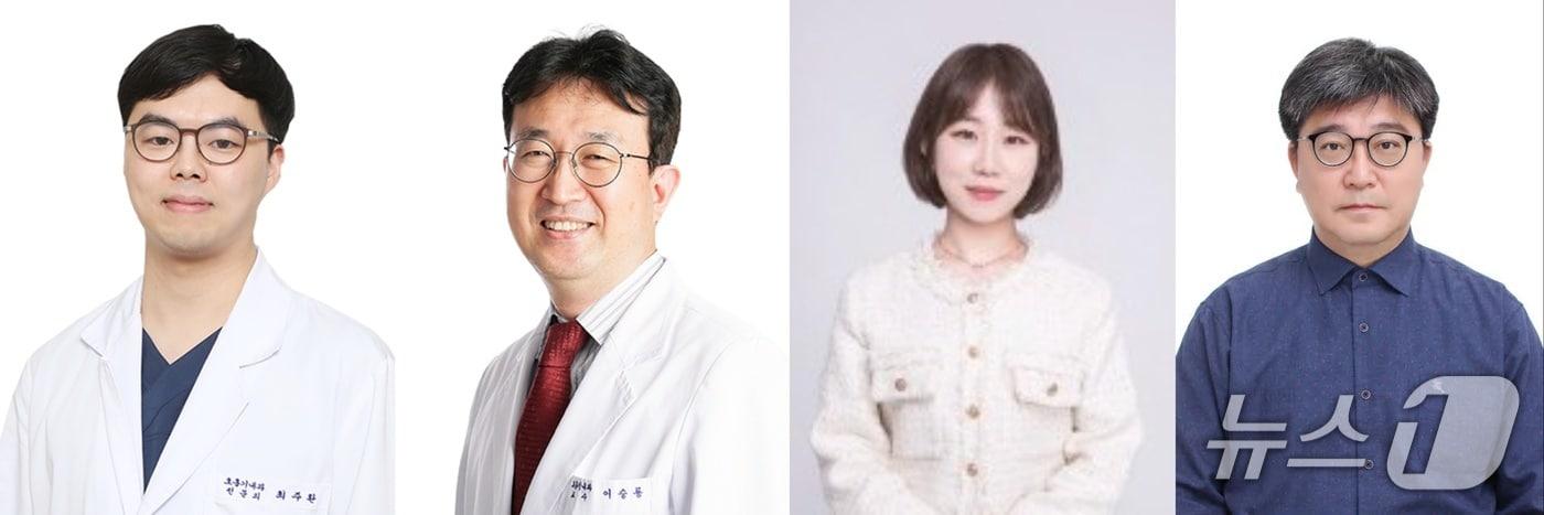 본문 이미지 - 최주환·이승룡 고려대 구로병원 호흡기·알레르기내과 교수(왼쪽부터), 서울대 약학대학의 박지은 박사·신영기 교수.(고려대 구로병원 제공)