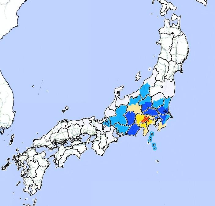 본문 이미지 - 일본 야마나시현 동부 후지 5호에서 규모 5.6의 지진이 발생했다. (사진=일본 기상청 지도 갈무리)