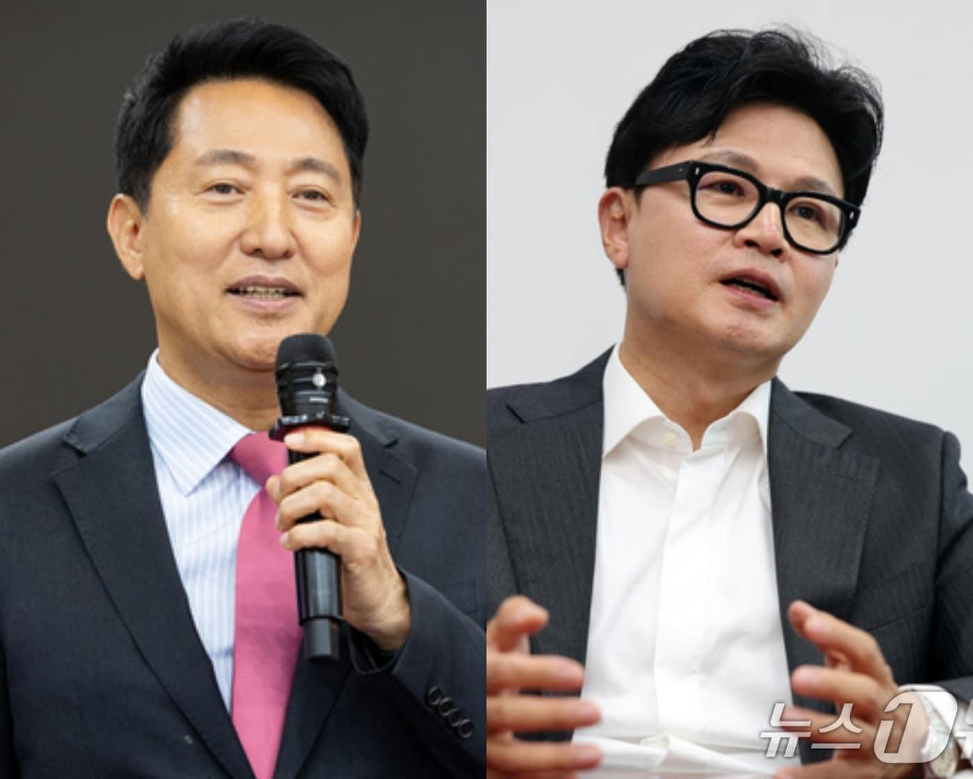 본문 이미지 - 오세훈 서울시장과 한동훈 무소속 의원 ⓒ 뉴스1