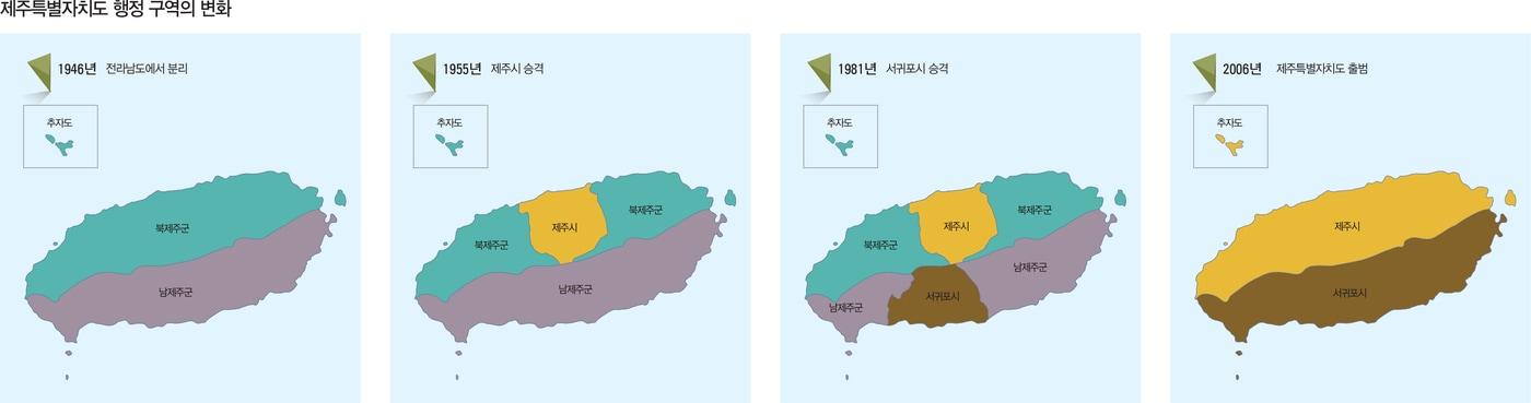 본문 이미지 - 제주특별자치도 행정구역 변화도.(대한민국 국가지도집 갈무리)
