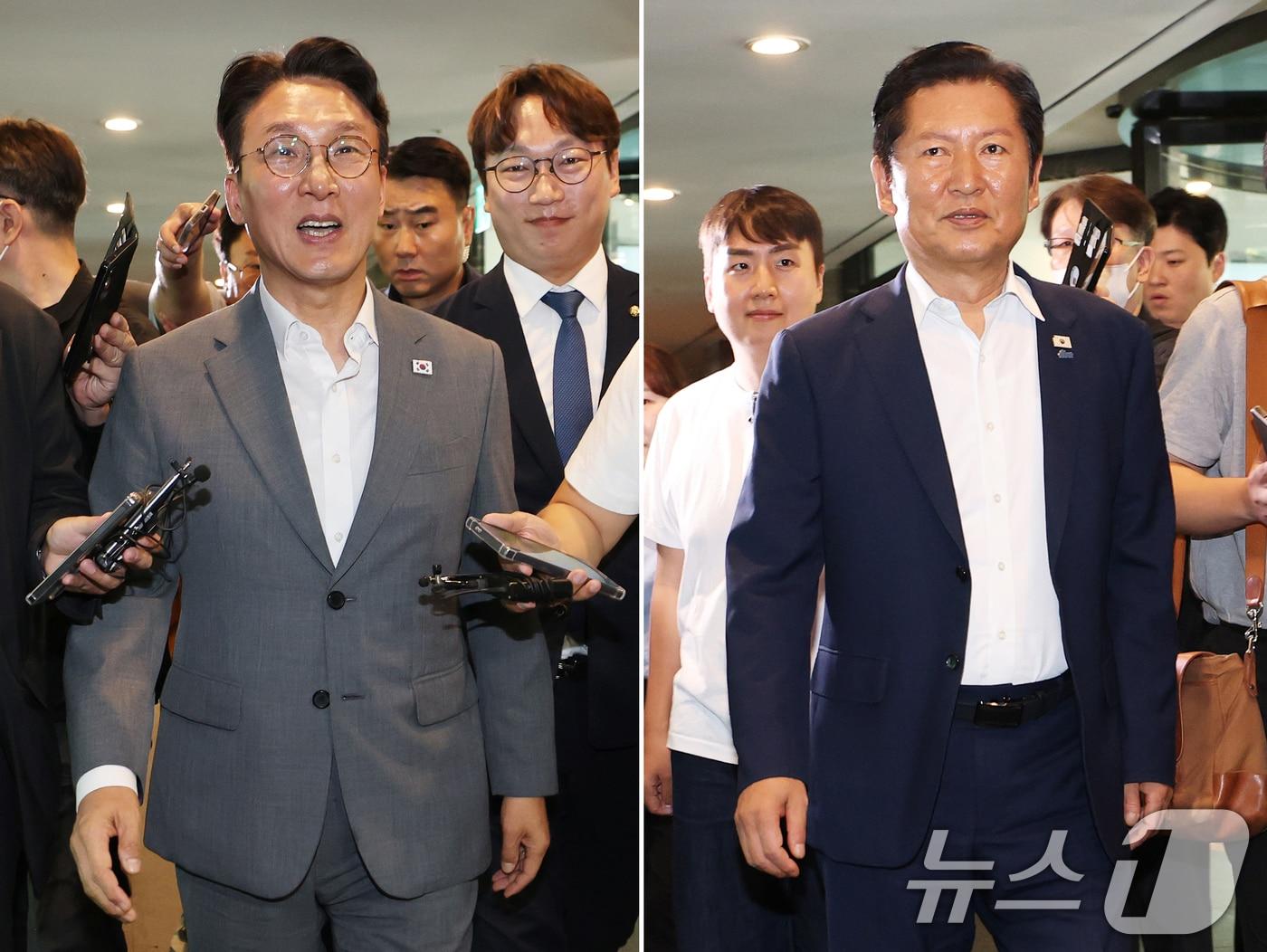 본문 이미지 - 김민석 국무총리(왼쪽)와 정청래 더불어민주당 전 대표가 28일 오후 경기 광주 곤지암리조트에서 열린 민주당 청년 당선인 워크숍에 나란히 참석하고 있다. 2026.6.28 ⓒ 뉴스1 오대일 기자