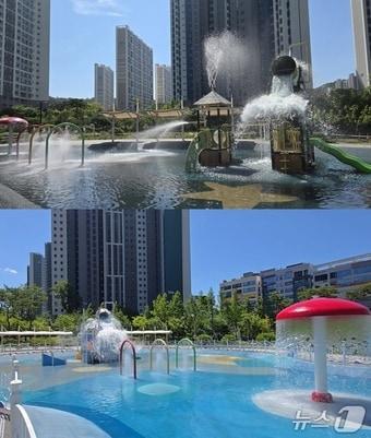 본문 이미지 - 고양시가 다음달 1일 개장하는 향동체육공원 물놀이장(위)과 지축근린공원 물놀이장. (고양시 제공, 재판매 및 DB금지)