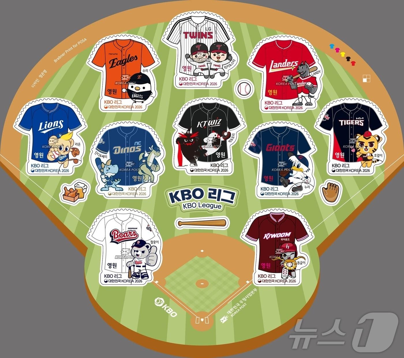 본문 이미지 - KBO 리그 10개 구단 기념우표(우정사업본부 제공)