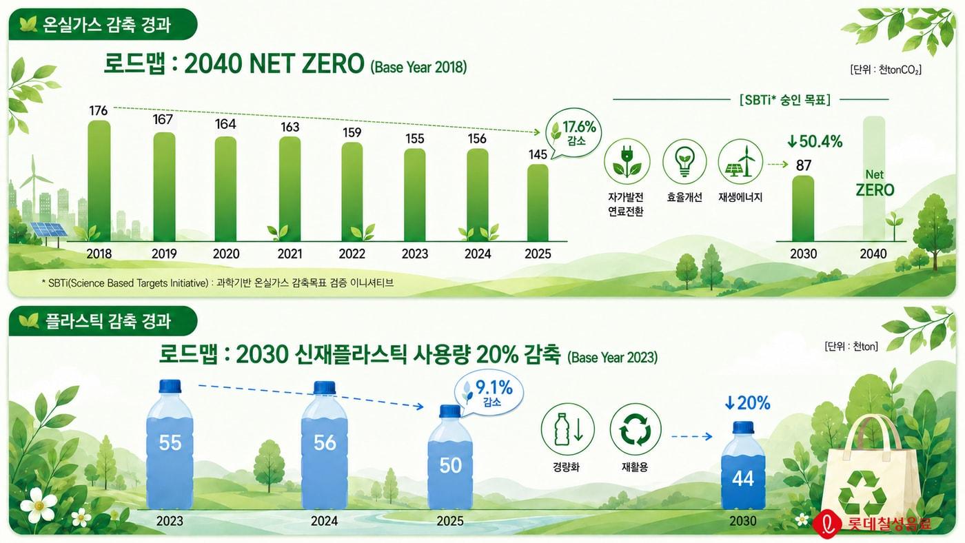본문 이미지 - 2025 롯데칠성음료 탄소중립, 플라스틱 감축 로드맵 경과(롯데칠성음료 제공)