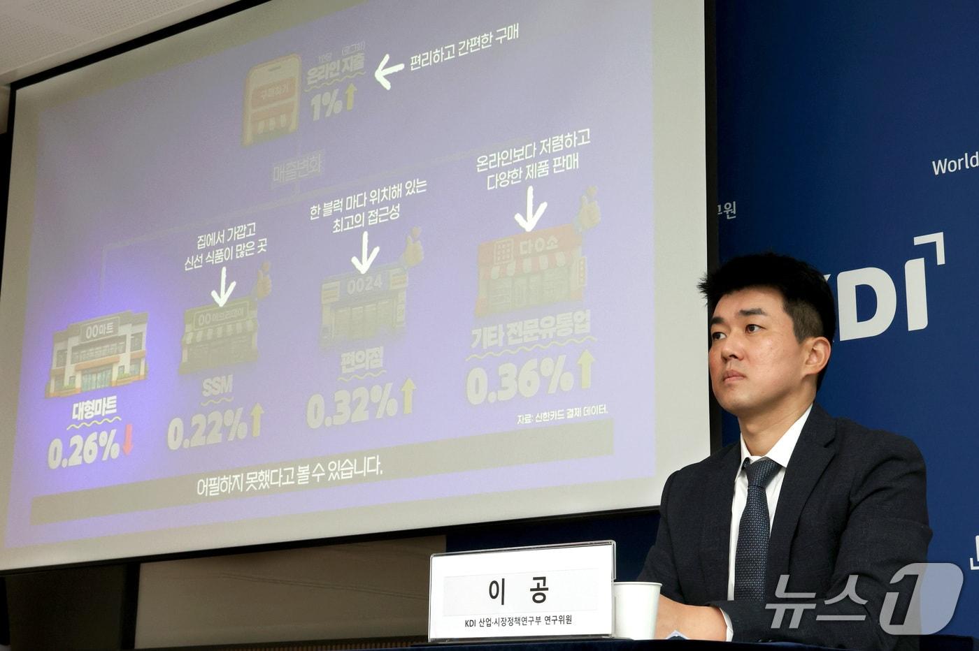 본문 이미지 - 이공 KDI 연구위원이 30일 세종시 정부세종청사 재정경제부에서 온라인 유통의 성장과 유통시장 정책 개선방향 내용을 발표하고 있다. 2026.6.30 ⓒ 뉴스1 김기남 기자